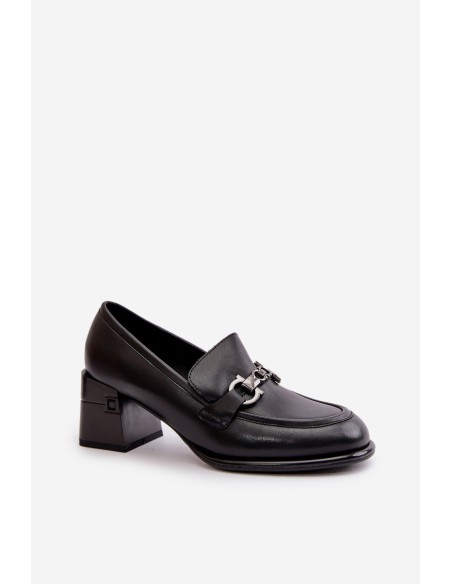 Elegant Leather Women's Heeled Shoes Black Vinceza 91116