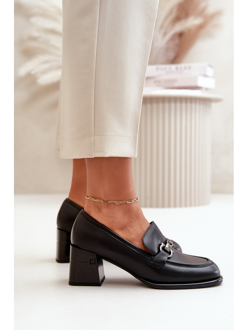 Elegant Leather Women's Heeled Shoes Black Vinceza 91116