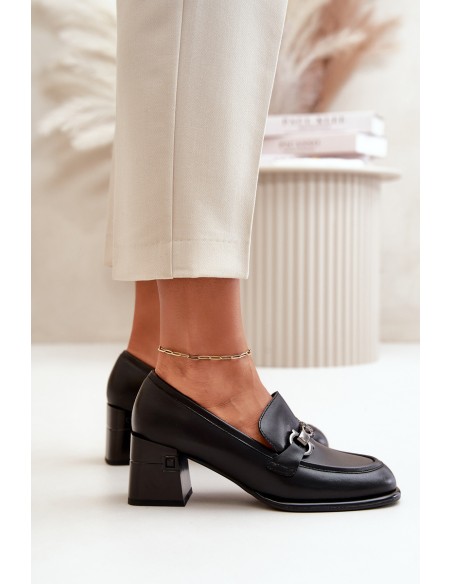 Elegant Leather Women's Heeled Shoes Black Vinceza 91116