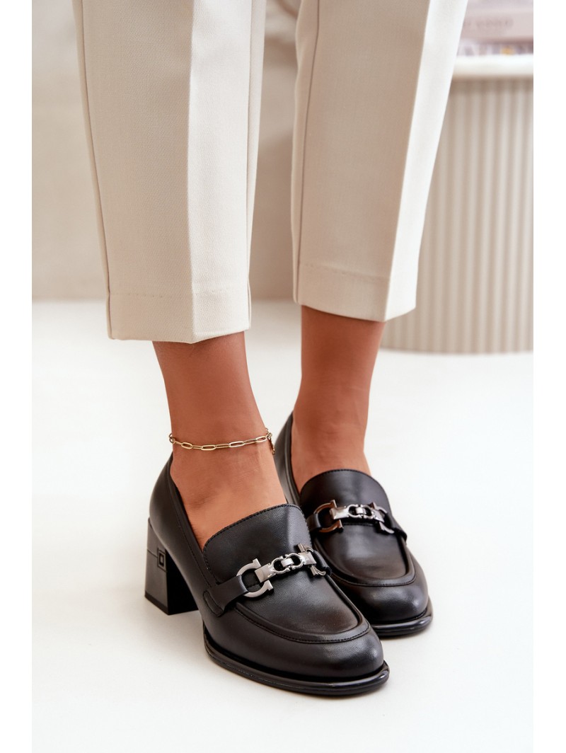 Elegant Leather Women's Heeled Shoes Black Vinceza 91116