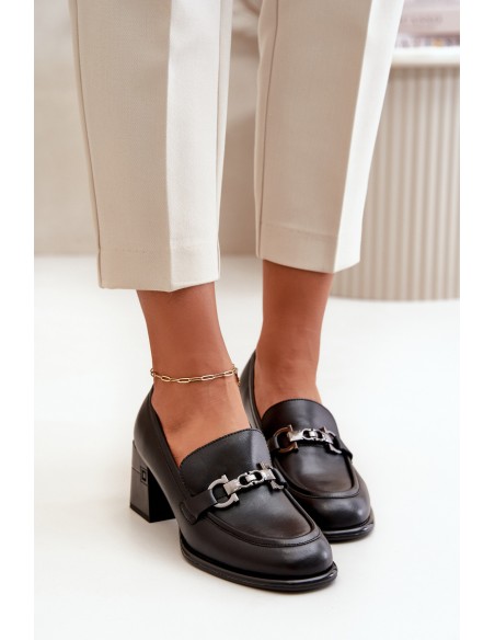 Elegant Leather Women's Heeled Shoes Black Vinceza 91116