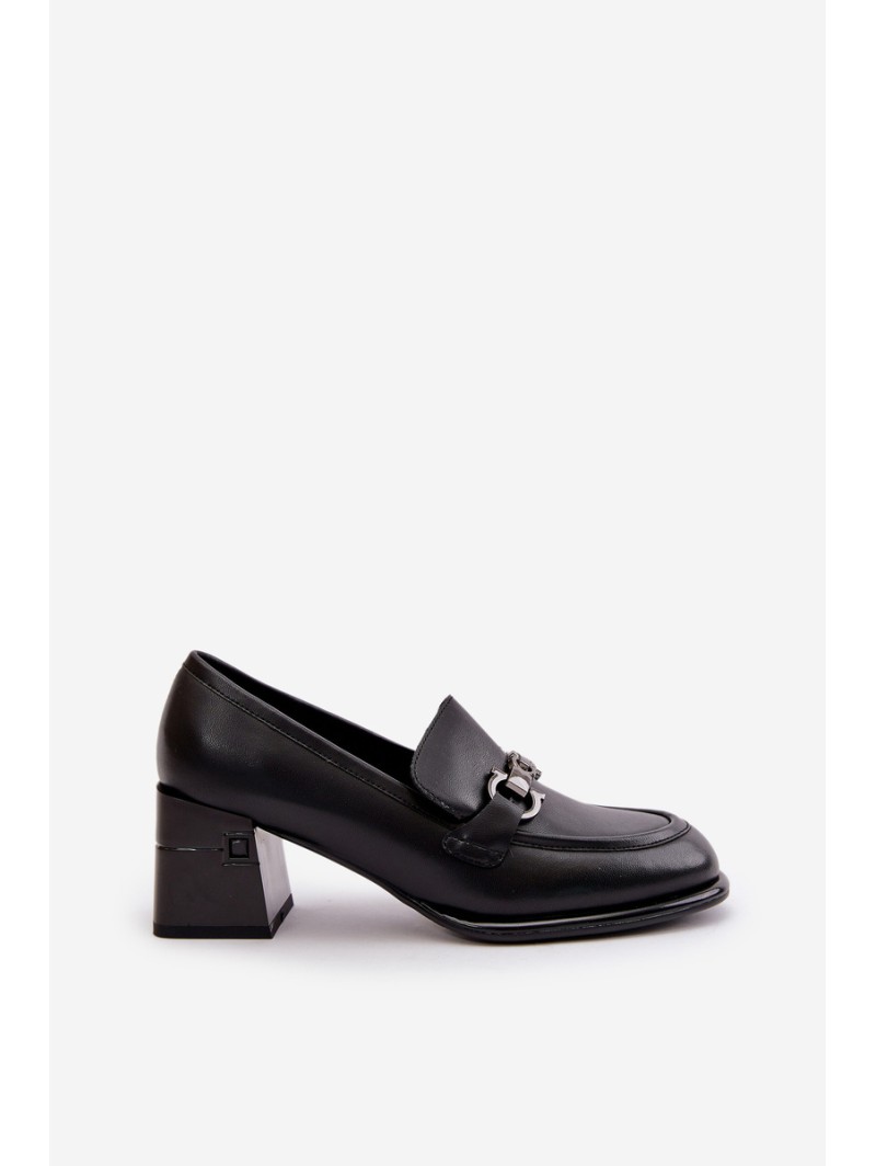 Elegant Leather Women's Heeled Shoes Black Vinceza 91116