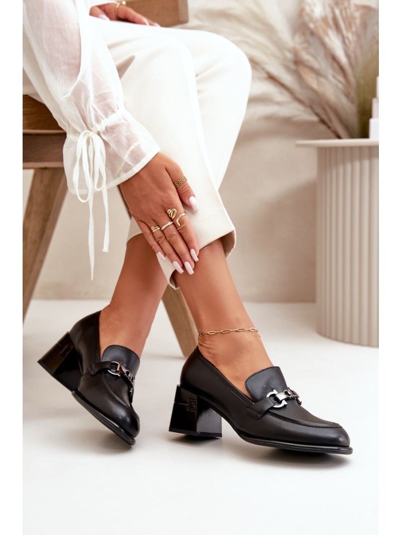 Elegant Leather Women's Heeled Shoes Black Vinceza 91116