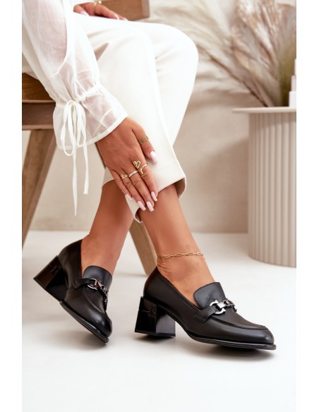 Elegant Leather Women's Heeled Shoes Black Vinceza 91116