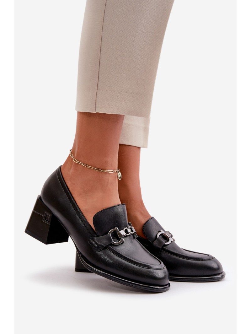 Elegant Leather Women's Heeled Shoes Black Vinceza 91116