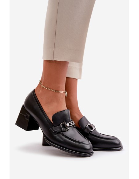 Elegant Leather Women's Heeled Shoes Black Vinceza 91116