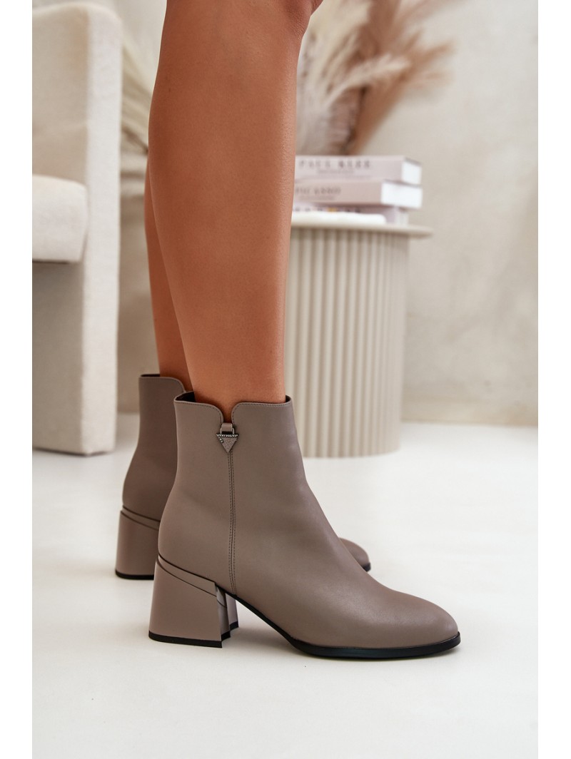 Elegant Warm Ladies Boots Made Of Natural Leather Beige Vinceza 77106