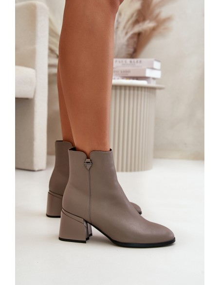 Elegant Warm Ladies Boots Made Of Natural Leather Beige Vinceza 77106