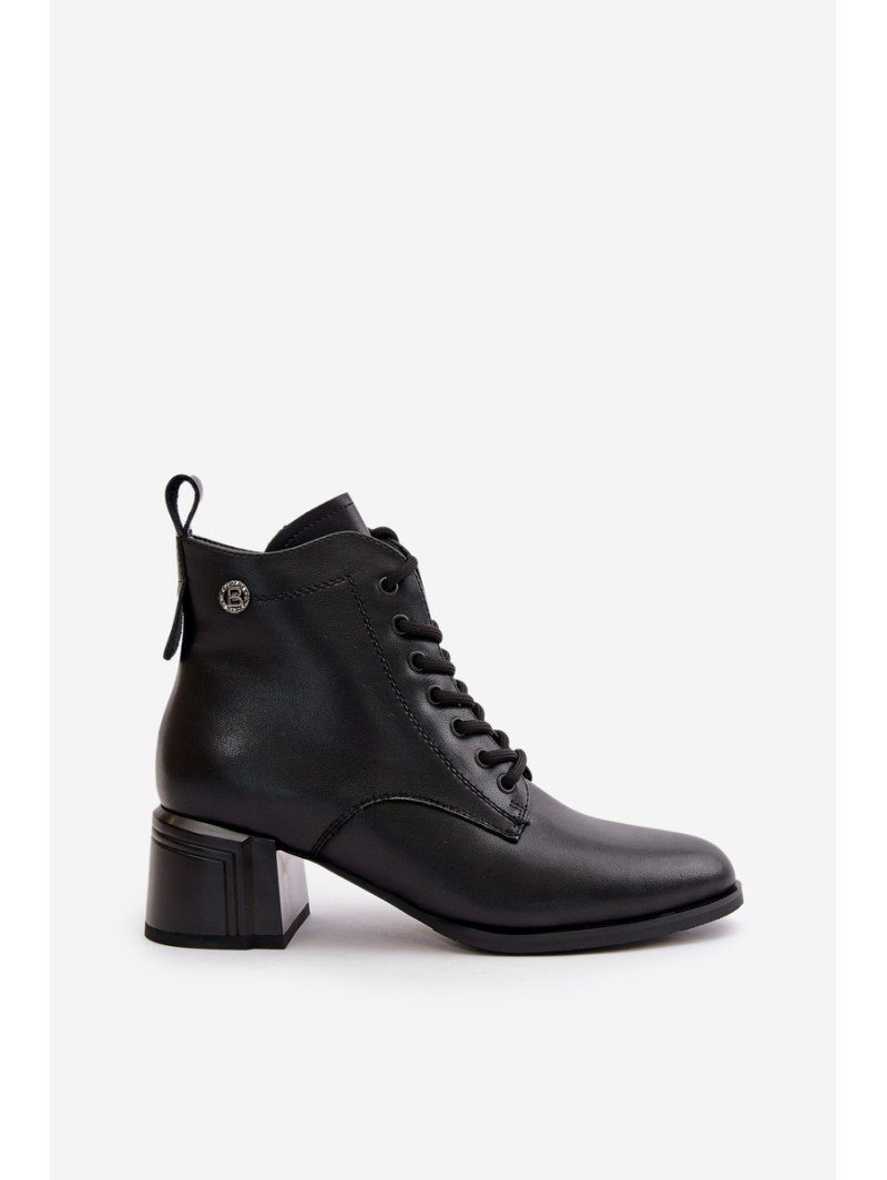 Lace Up Women's Heeled Boots Made Of Natural Leather Insulated Black Vinceza 91110