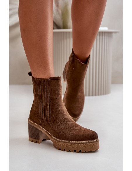 Women's Heeled Boots Made Of Eco Suede Insulated Dark Brown Nevitas