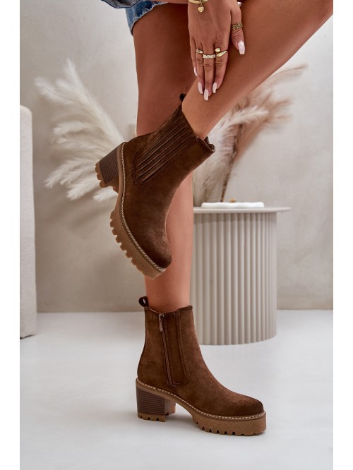 Women's Heeled Boots Made Of Eco Suede Insulated Dark Brown Nevitas 2