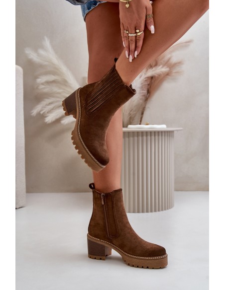 Women's Heeled Boots Made Of Eco Suede Insulated Dark Brown Nevitas