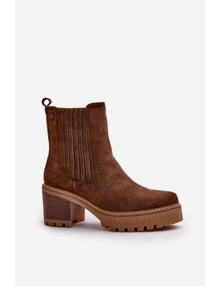 Women's Heeled Boots Made Of Eco Suede Insulated Dark Brown Nevitas