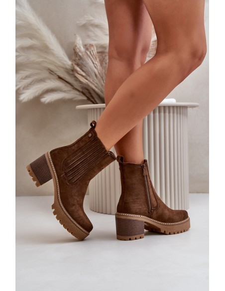 Women's Heeled Boots Made Of Eco Suede Insulated Dark Brown Nevitas