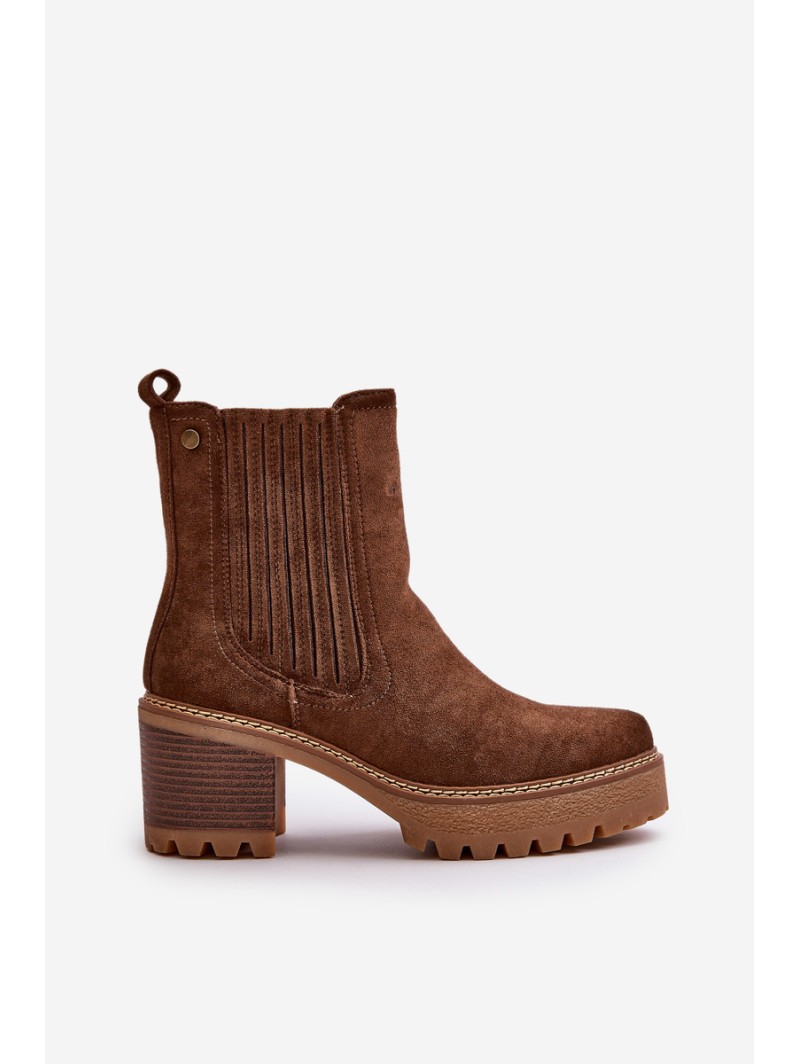 Women's Heeled Boots Made Of Eco Suede Insulated Dark Brown Nevitas