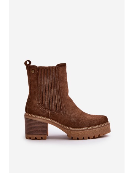 Women's Heeled Boots Made Of Eco Suede Insulated Dark Brown Nevitas