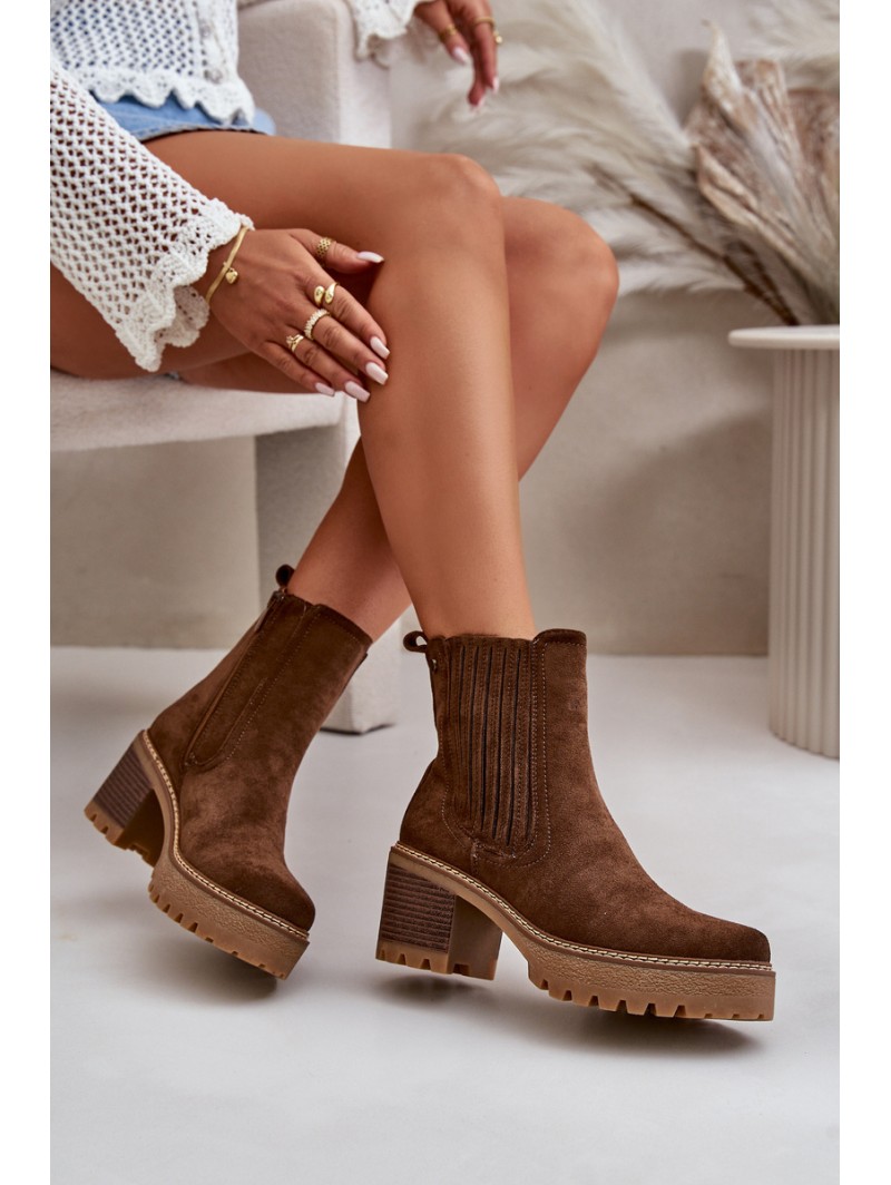 Women's Heeled Boots Made Of Eco Suede Insulated Dark Brown Nevitas