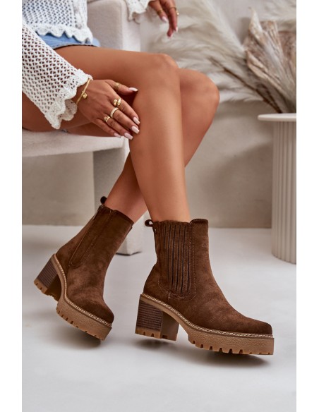 Women's Heeled Boots Made Of Eco Suede Insulated Dark Brown Nevitas