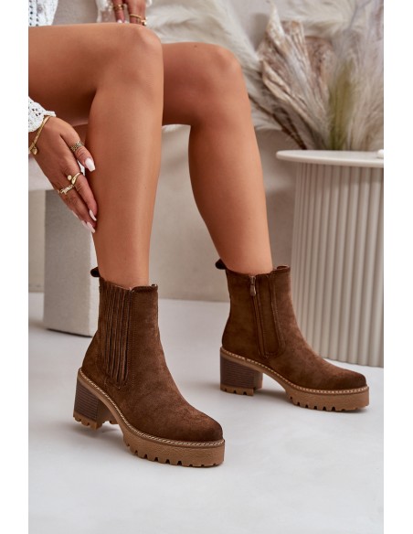 Women's Heeled Boots Made Of Eco Suede Insulated Dark Brown Nevitas