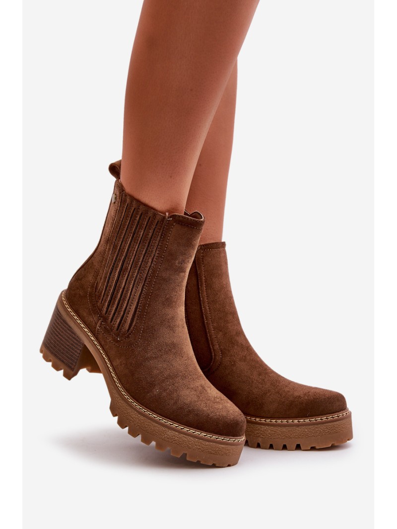 Women's Heeled Boots Made Of Eco Suede Insulated Dark Brown Nevitas