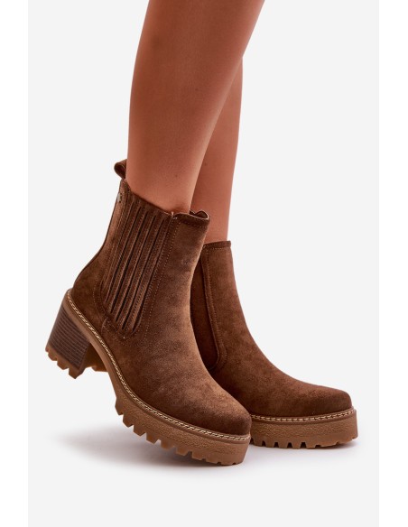 Women's Heeled Boots Made Of Eco Suede Insulated Dark Brown Nevitas