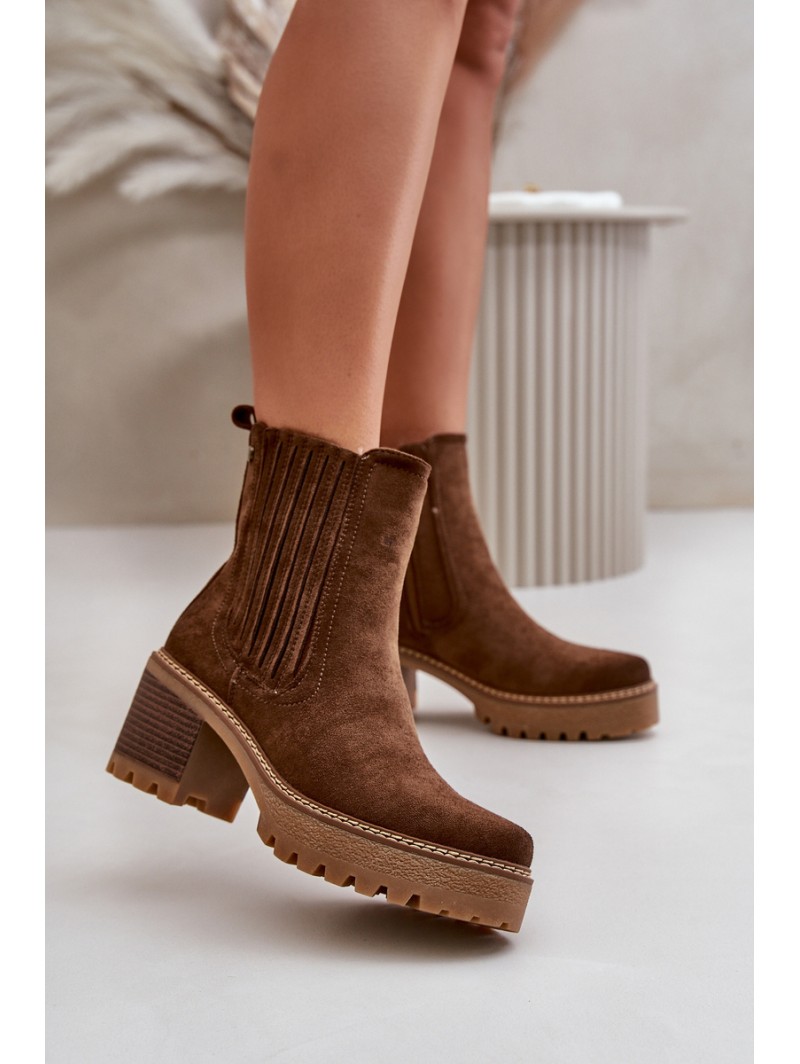 Women's Heeled Boots Made Of Eco Suede Insulated Dark Brown Nevitas