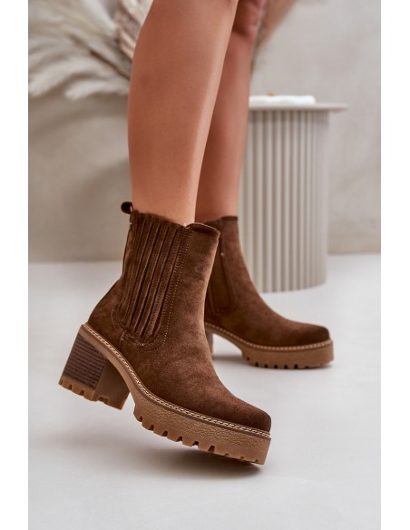 Women's Heeled Boots Made Of Eco Suede Insulated Dark Brown Nevitas