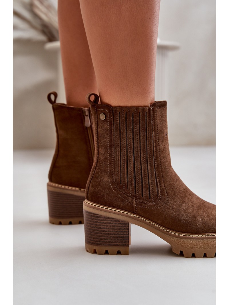 Women's Heeled Boots Made Of Eco Suede Insulated Dark Brown Nevitas