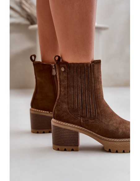 Women's Heeled Boots Made Of Eco Suede Insulated Dark Brown Nevitas