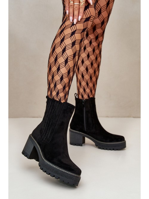 Women's Heeled Boots Made Of Eco Suede Insulated Black Nevitas