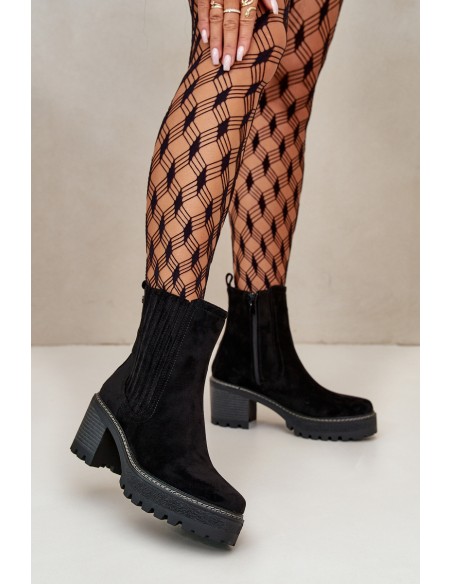 Women's Heeled Boots Made Of Eco Suede Insulated Black Nevitas