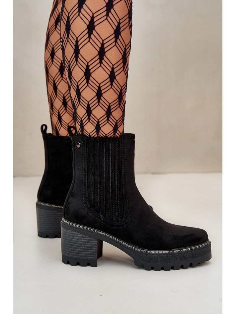 Women's Heeled Boots Made Of Eco Suede Insulated Black Nevitas