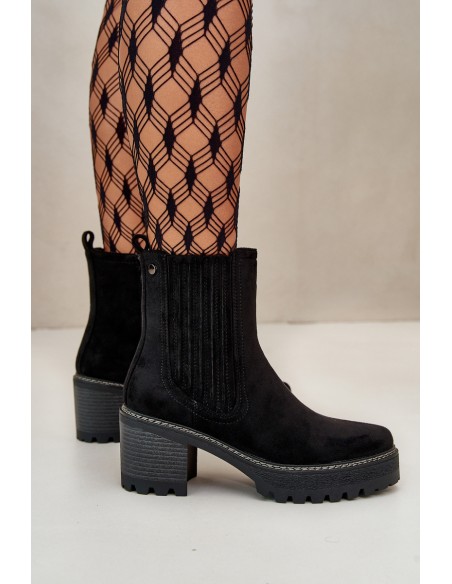 Women's Heeled Boots Made Of Eco Suede Insulated Black Nevitas