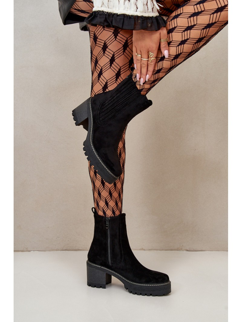 Women's Heeled Boots Made Of Eco Suede Insulated Black Nevitas