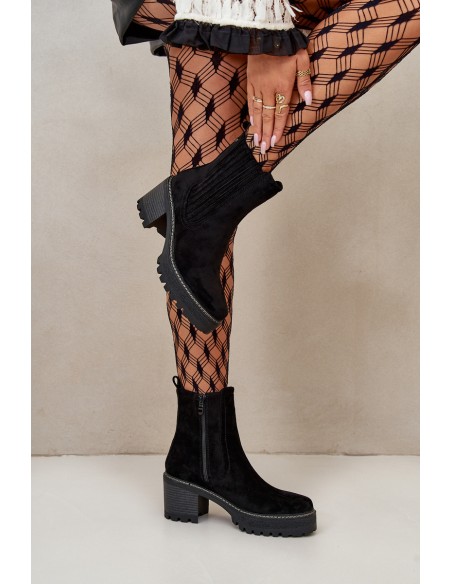 Women's Heeled Boots Made Of Eco Suede Insulated Black Nevitas