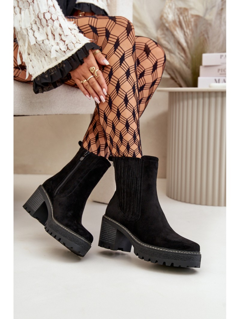 Women's Heeled Boots Made Of Eco Suede Insulated Black Nevitas