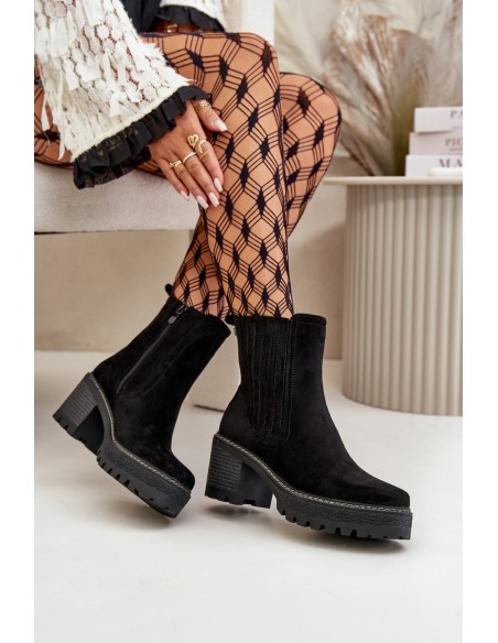 Women's Heeled Boots Made Of Eco Suede Insulated Black Nevitas
