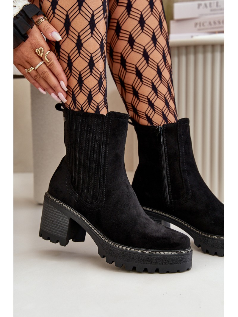 Women's Heeled Boots Made Of Eco Suede Insulated Black Nevitas