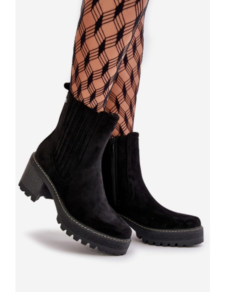 Women's Heeled Boots Made Of Eco Suede Insulated Black Nevitas