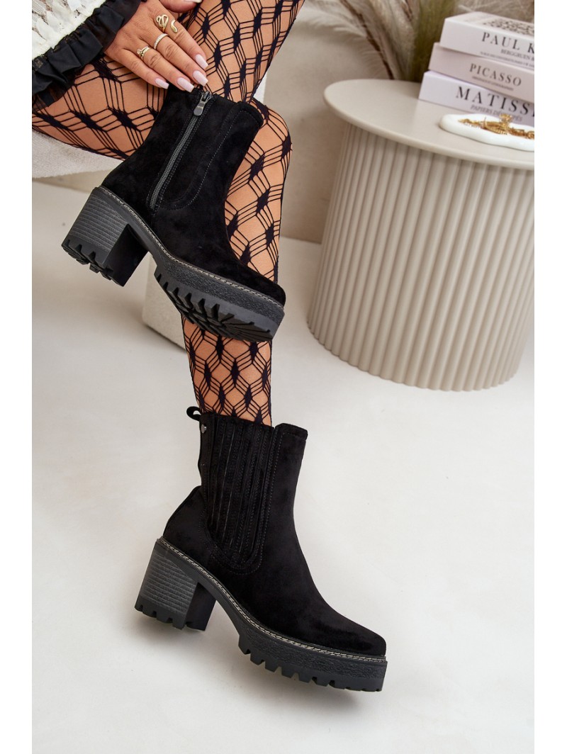 Women's Heeled Boots Made Of Eco Suede Insulated Black Nevitas