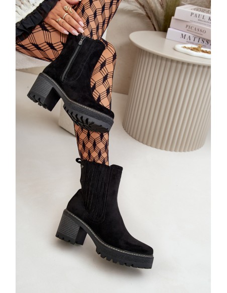 Women's Heeled Boots Made Of Eco Suede Insulated Black Nevitas