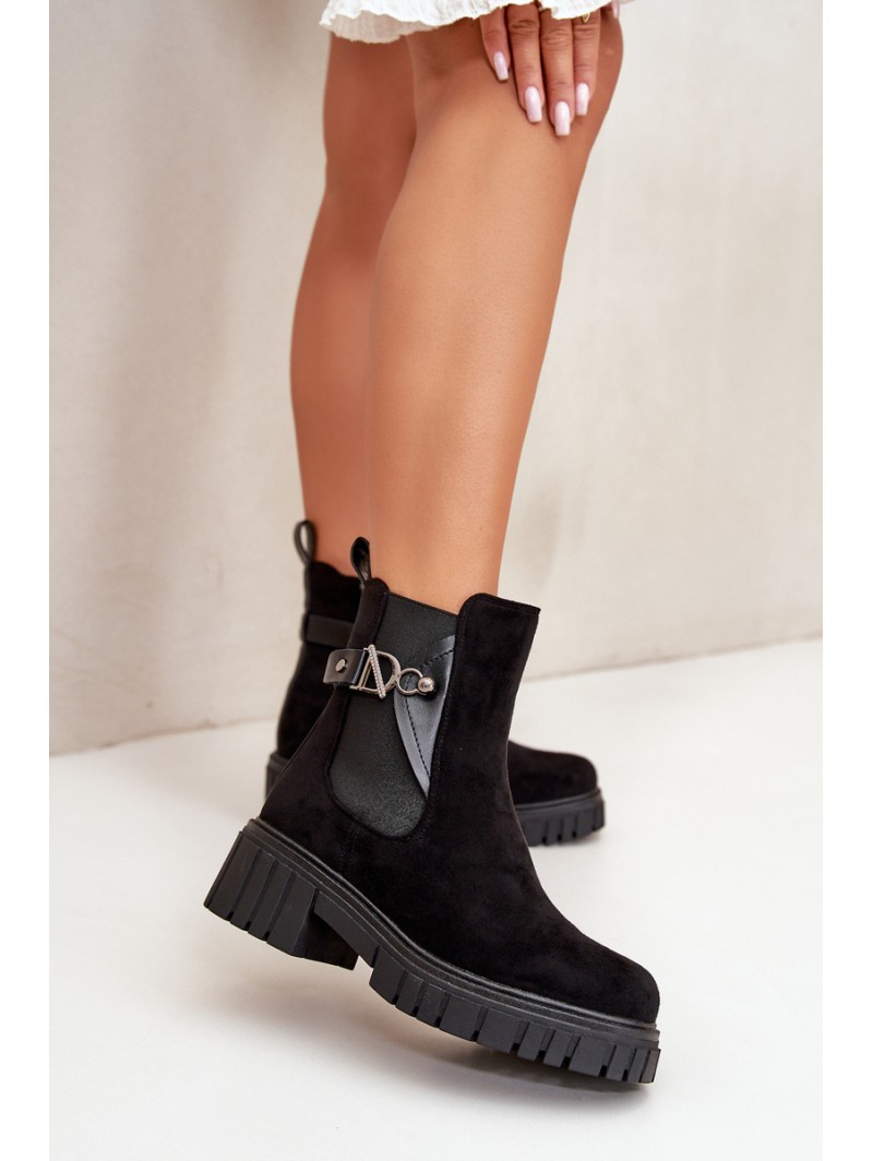 Warm Women's Boots With Golden Detail Eco Suede Black Bervena