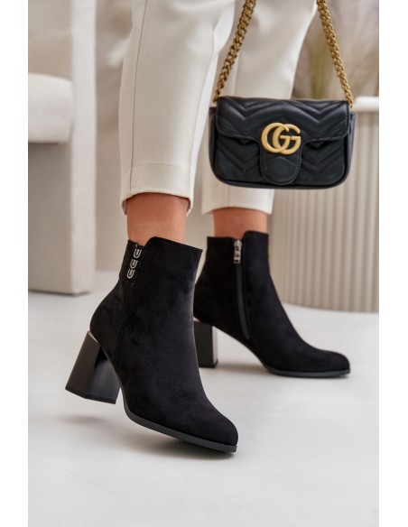 Warm Eco Suede Women's Ankle Boots With Heel Zipper Black Erillia
