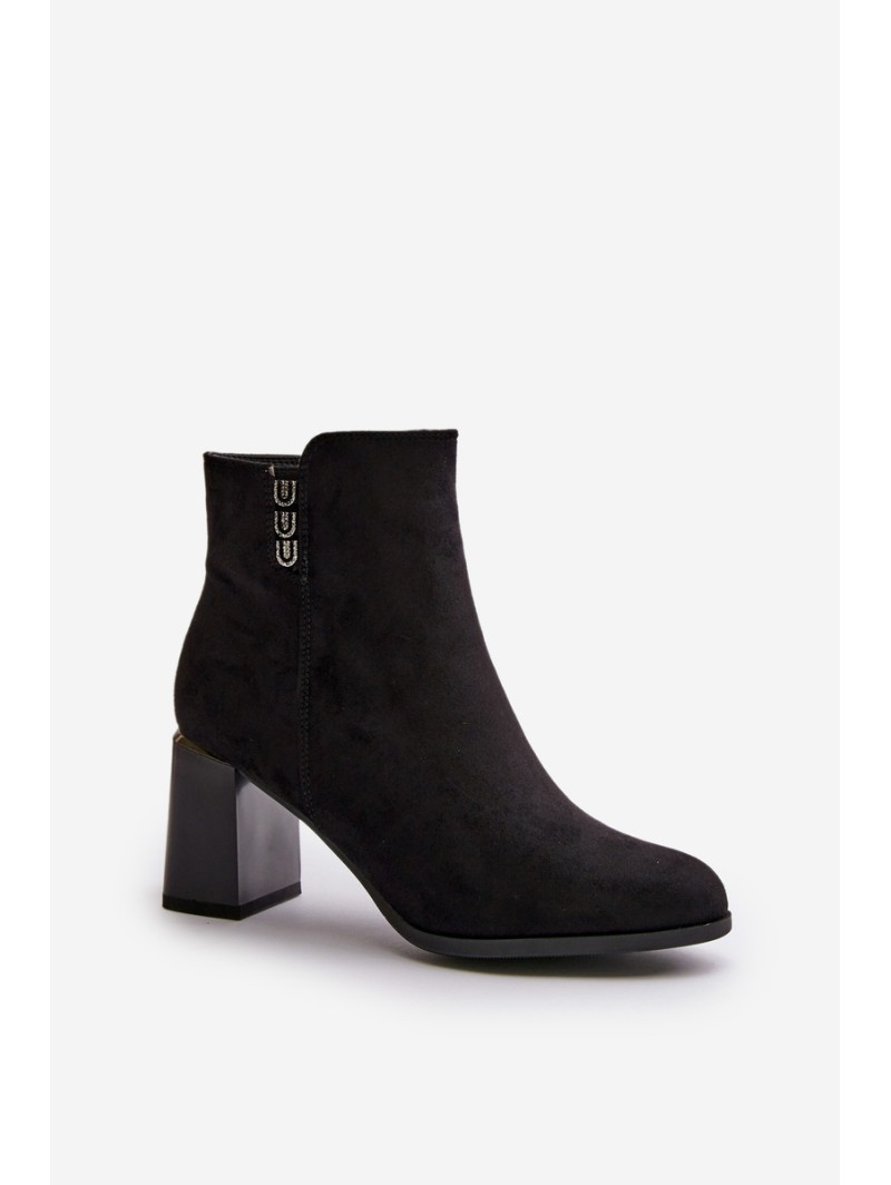 Warm Eco Suede Women's Ankle Boots With Heel Zipper Black Erillia