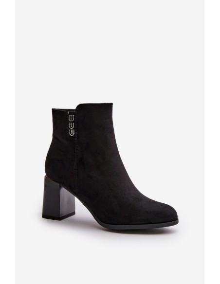 Warm Eco Suede Women's Ankle Boots With Heel Zipper Black Erillia