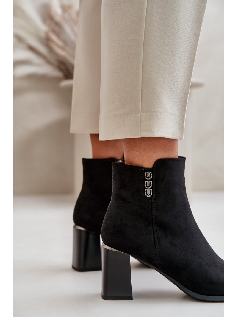 Warm Eco Suede Women's Ankle Boots With Heel Zipper Black Erillia