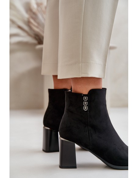 Warm Eco Suede Women's Ankle Boots With Heel Zipper Black Erillia