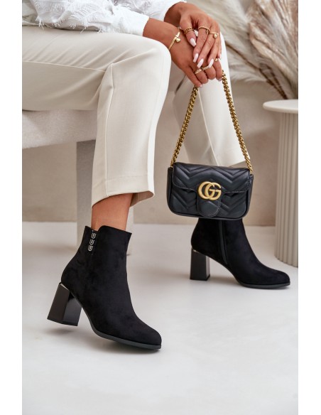 Warm Eco Suede Women's Ankle Boots With Heel Zipper Black Erillia
