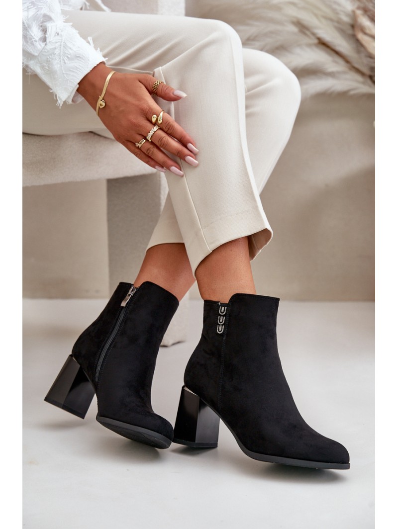 Warm Eco Suede Women's Ankle Boots With Heel Zipper Black Erillia
