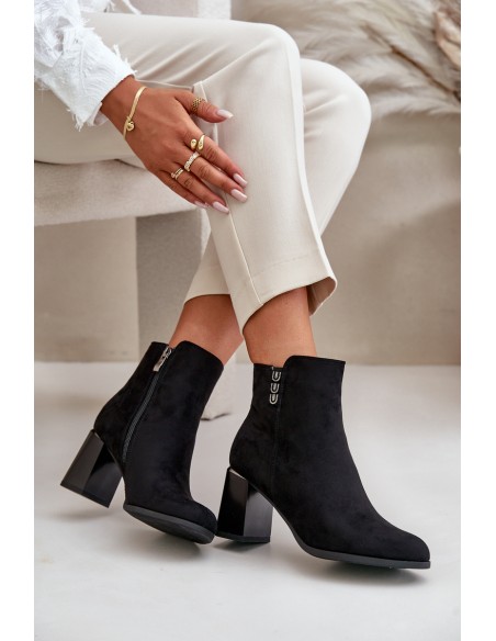 Warm Eco Suede Women's Ankle Boots With Heel Zipper Black Erillia